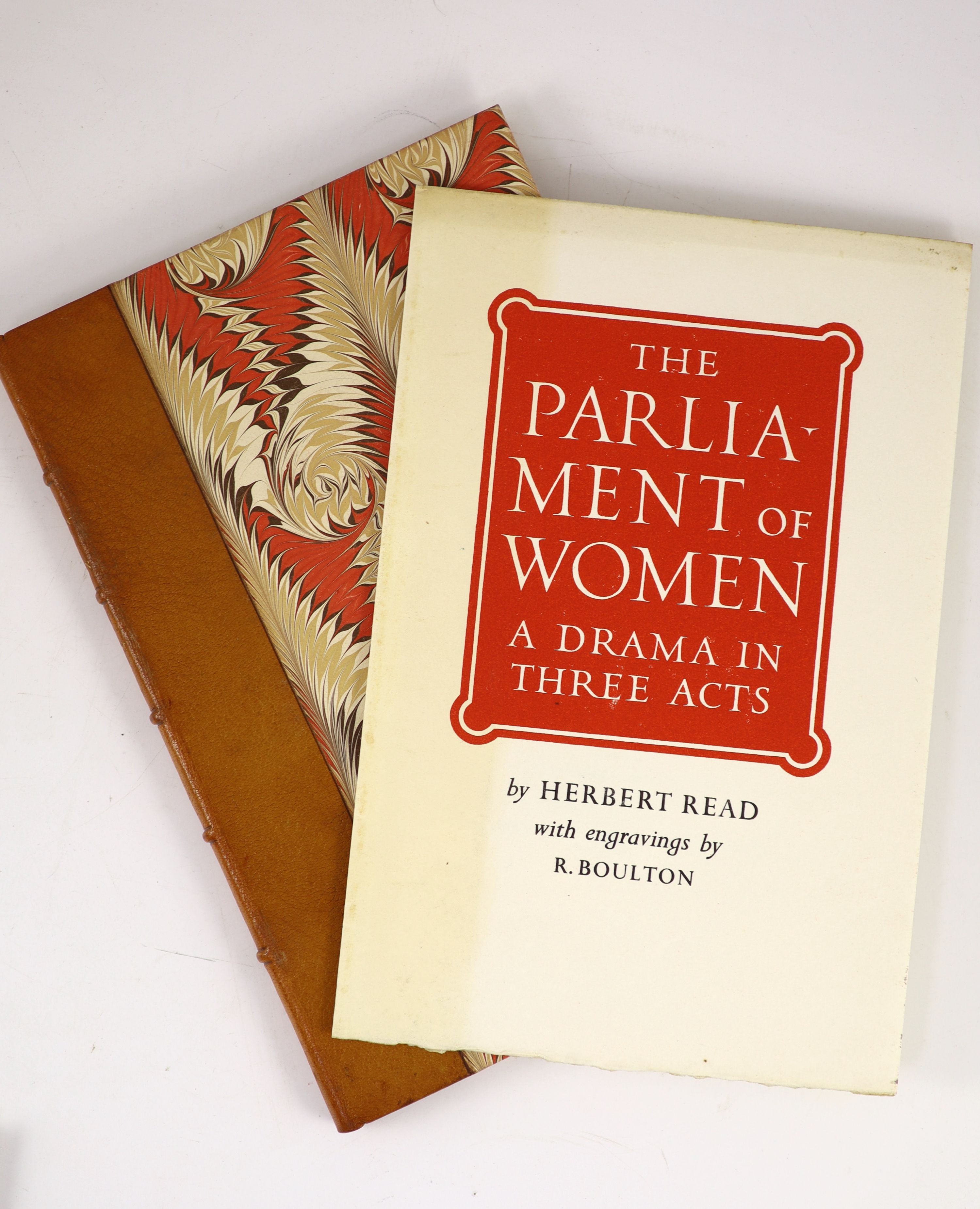 Read, Herbert - The Parliament of Women, one of 100, illustrated by Reg Boulton, folio, half morocco, Vine Press, London, 1960